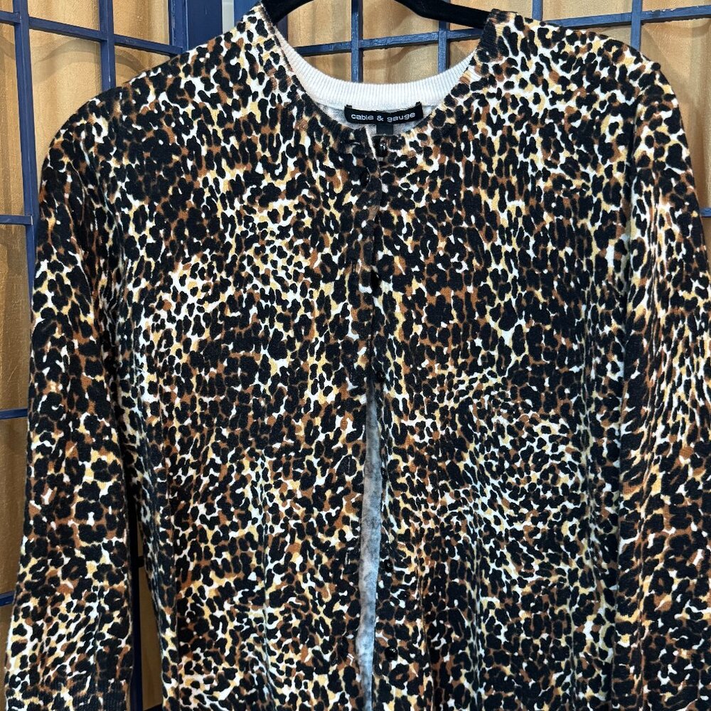 Cable & Gauge Leopard Print Button Front Cardigan — Small